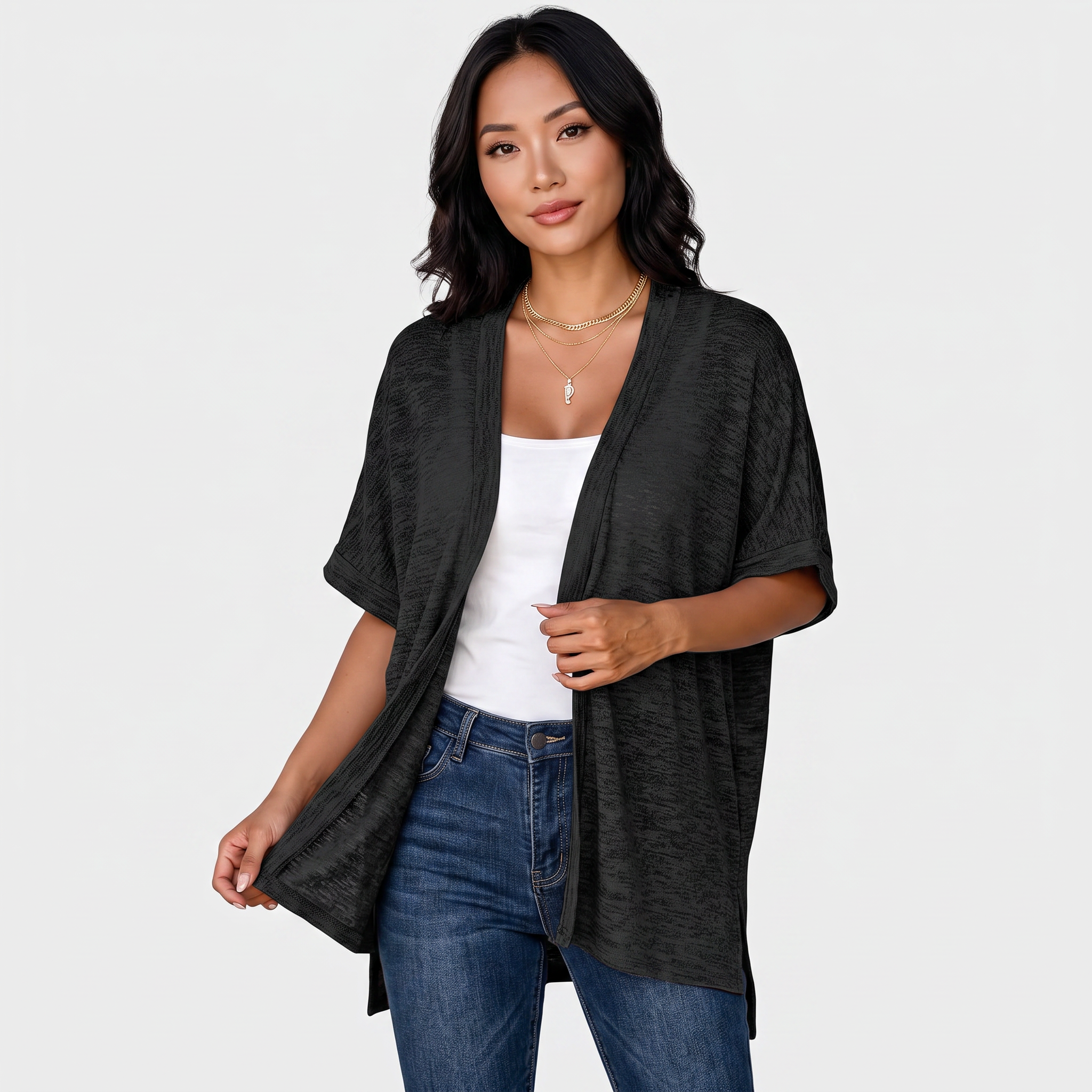 Short-sleeved casual solid coat