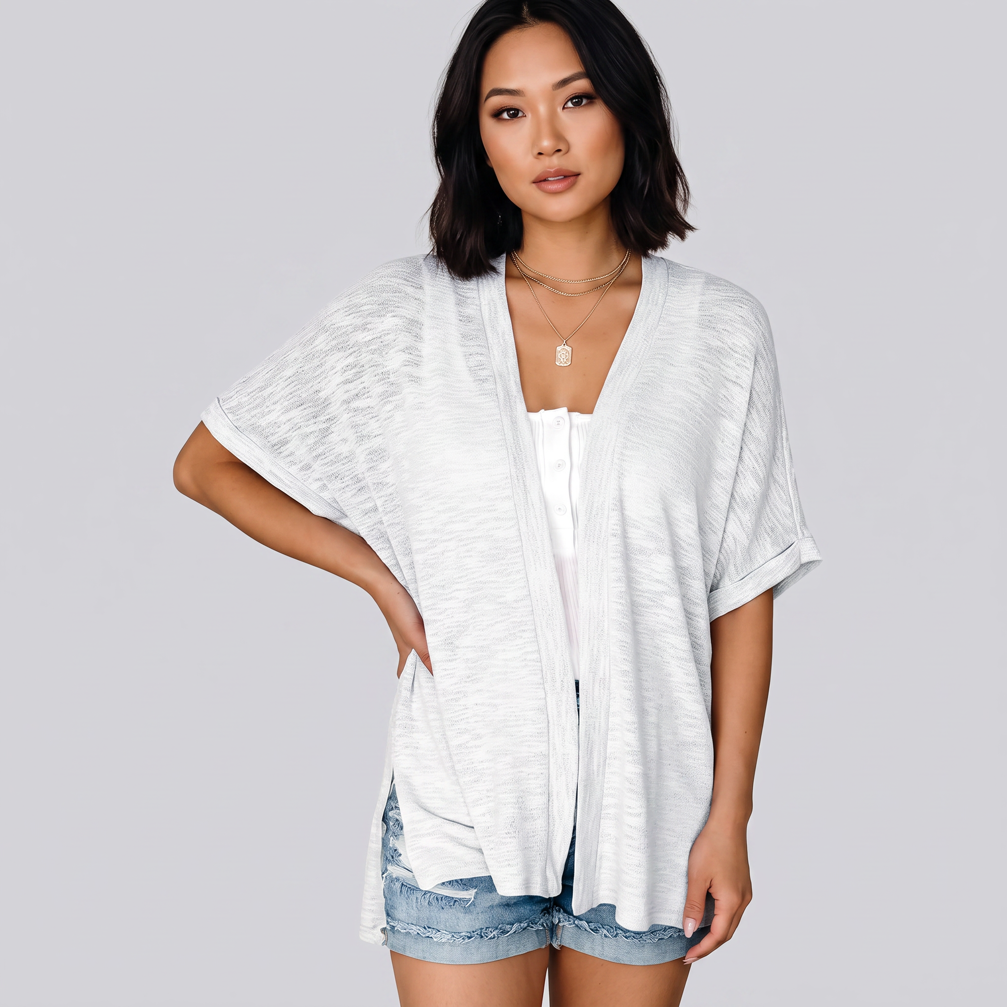 Short-sleeved casual solid coat