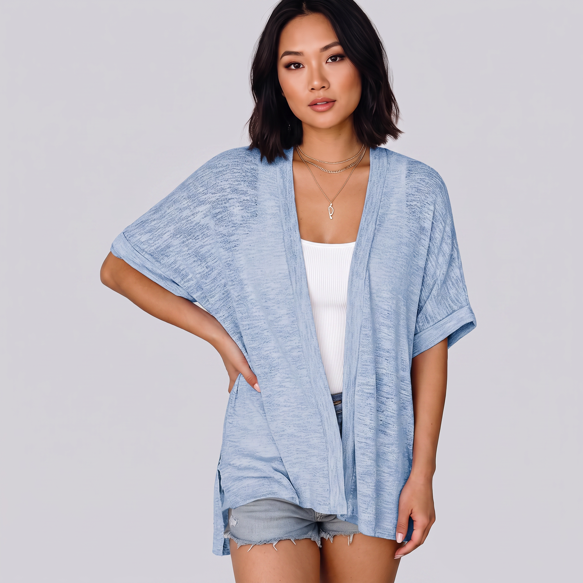 Short-sleeved casual solid coat