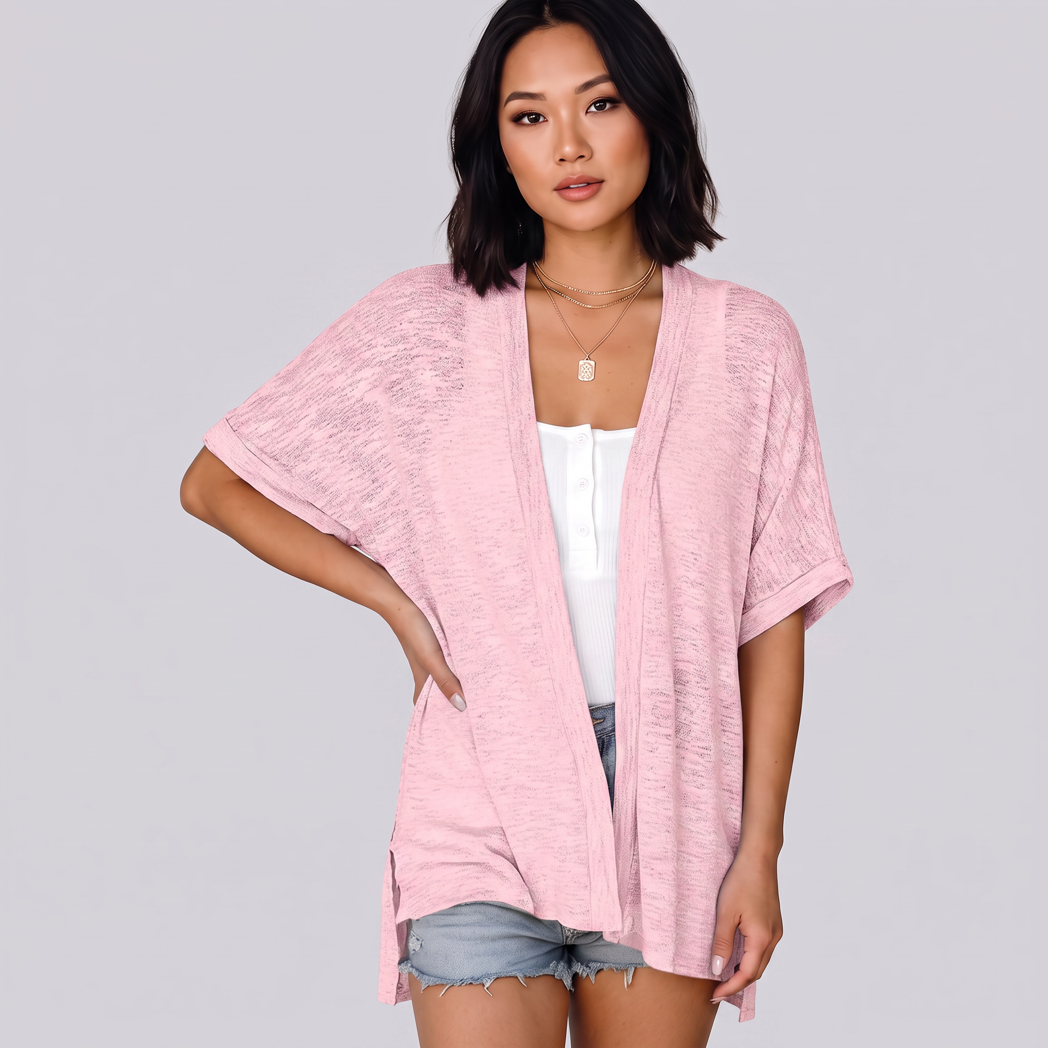 Short-sleeved casual solid coat