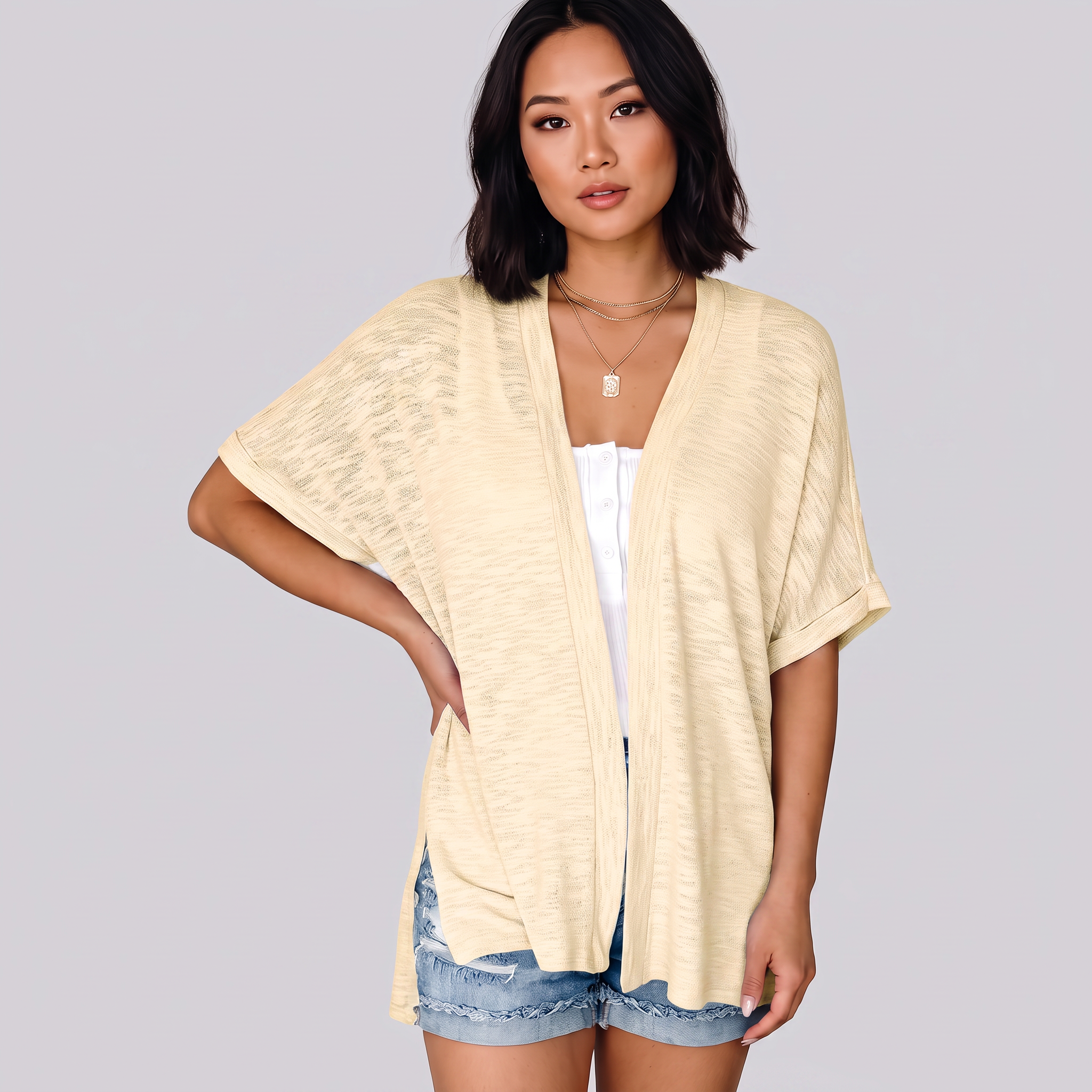 Short-sleeved casual solid coat