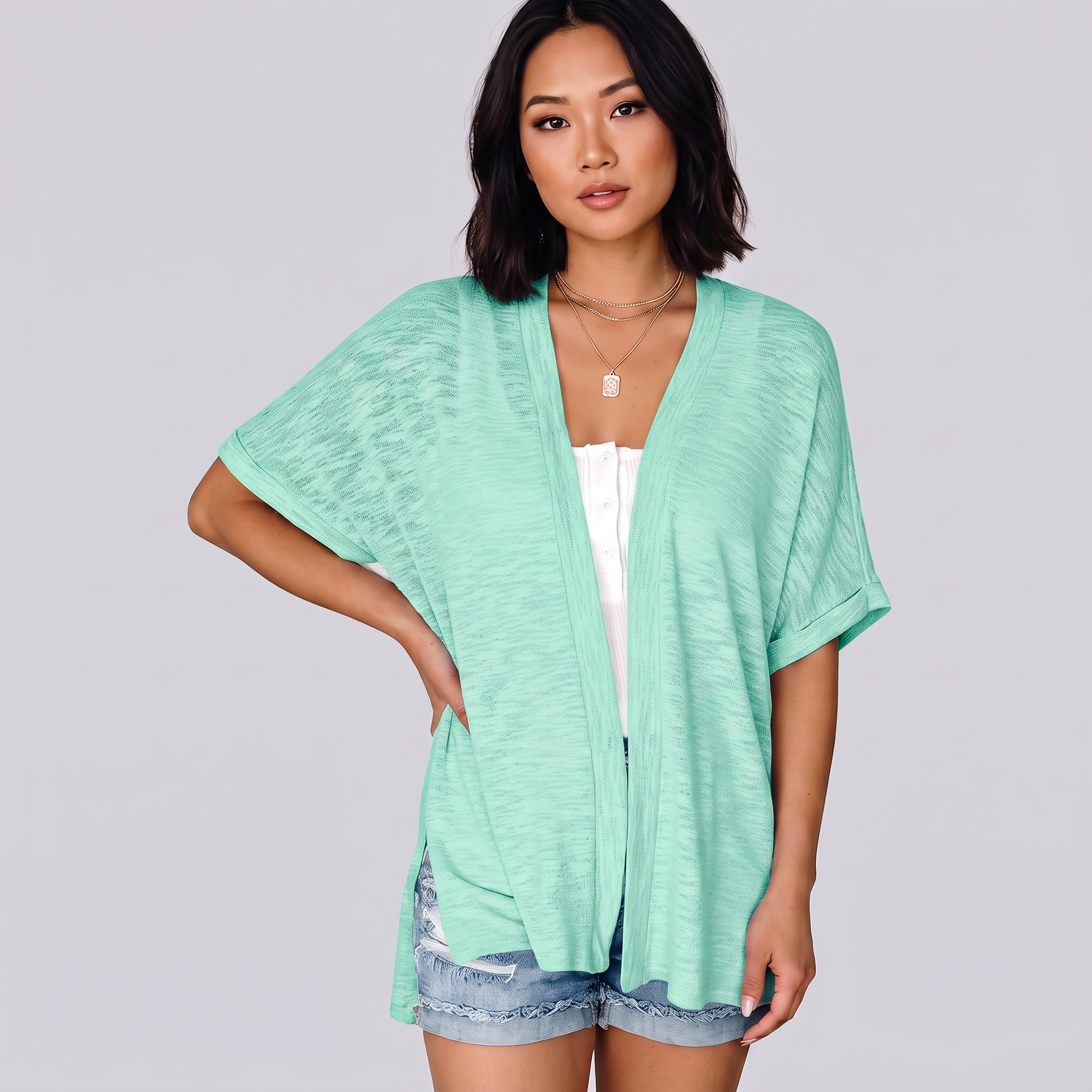 Short-sleeved casual solid coat