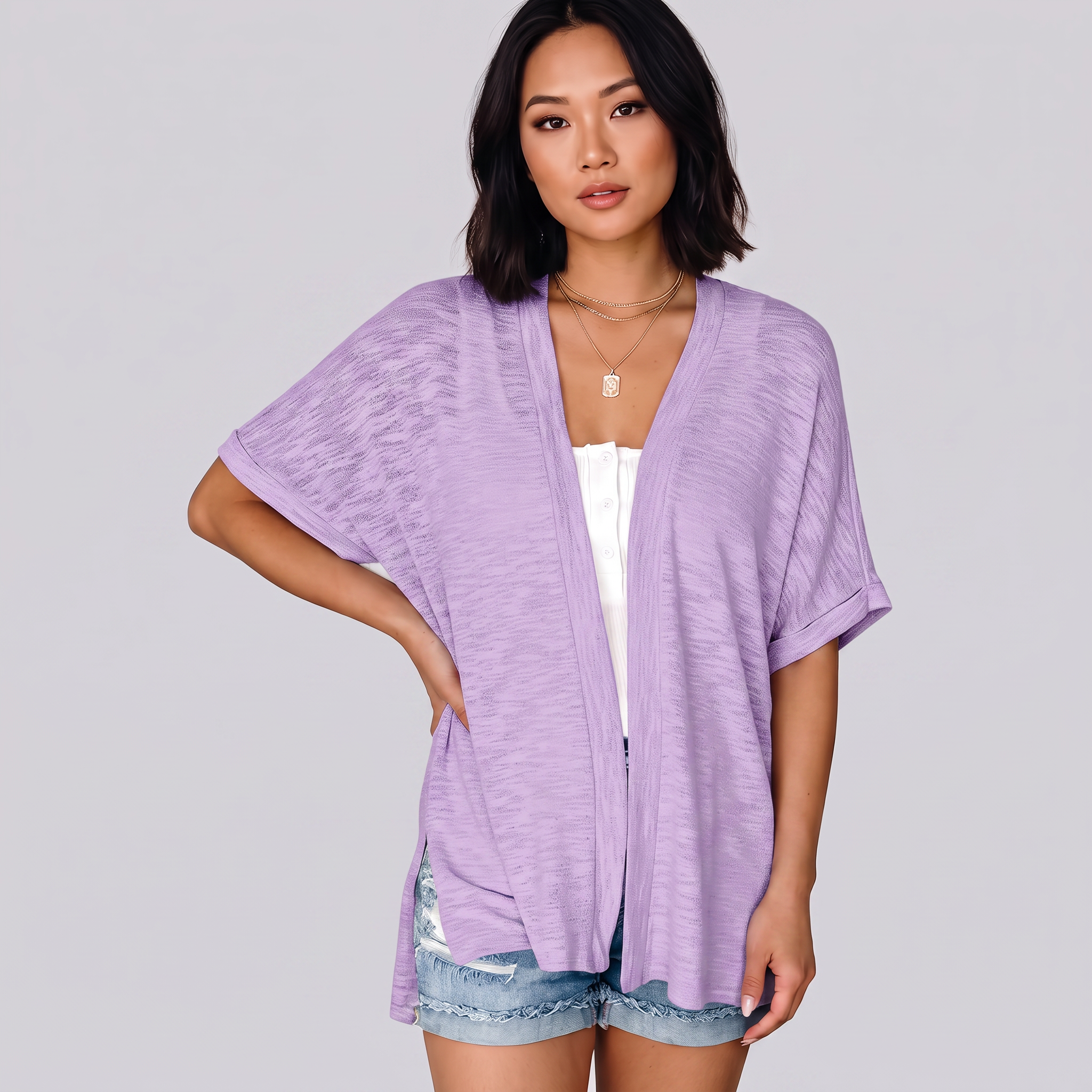 Short-sleeved casual solid coat