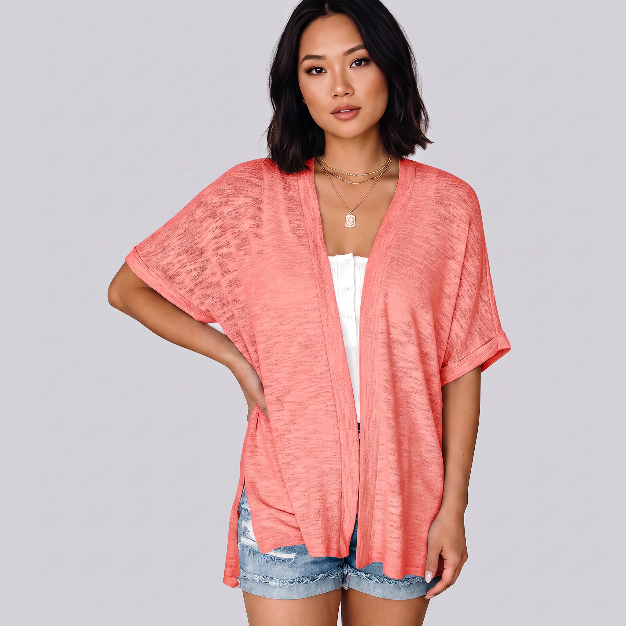 Short-sleeved casual solid coat