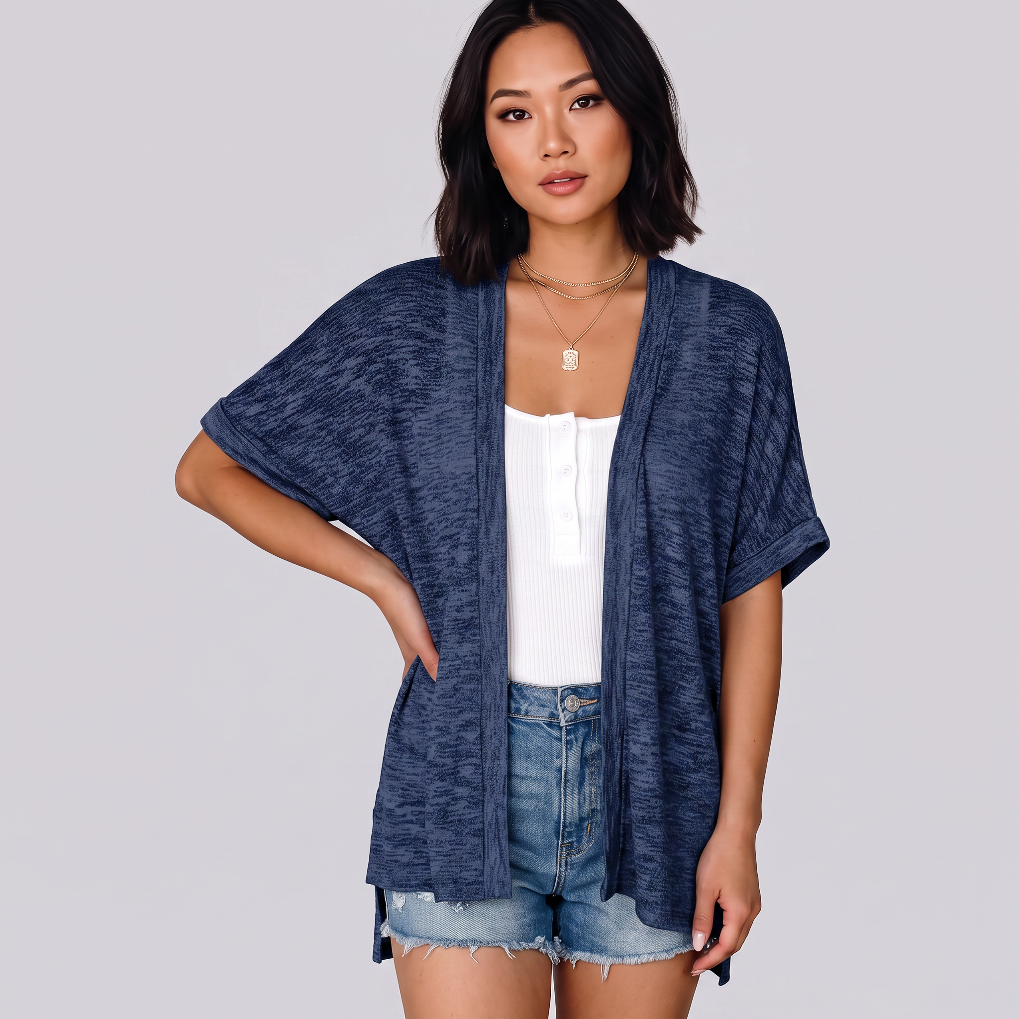 Short-sleeved casual solid coat