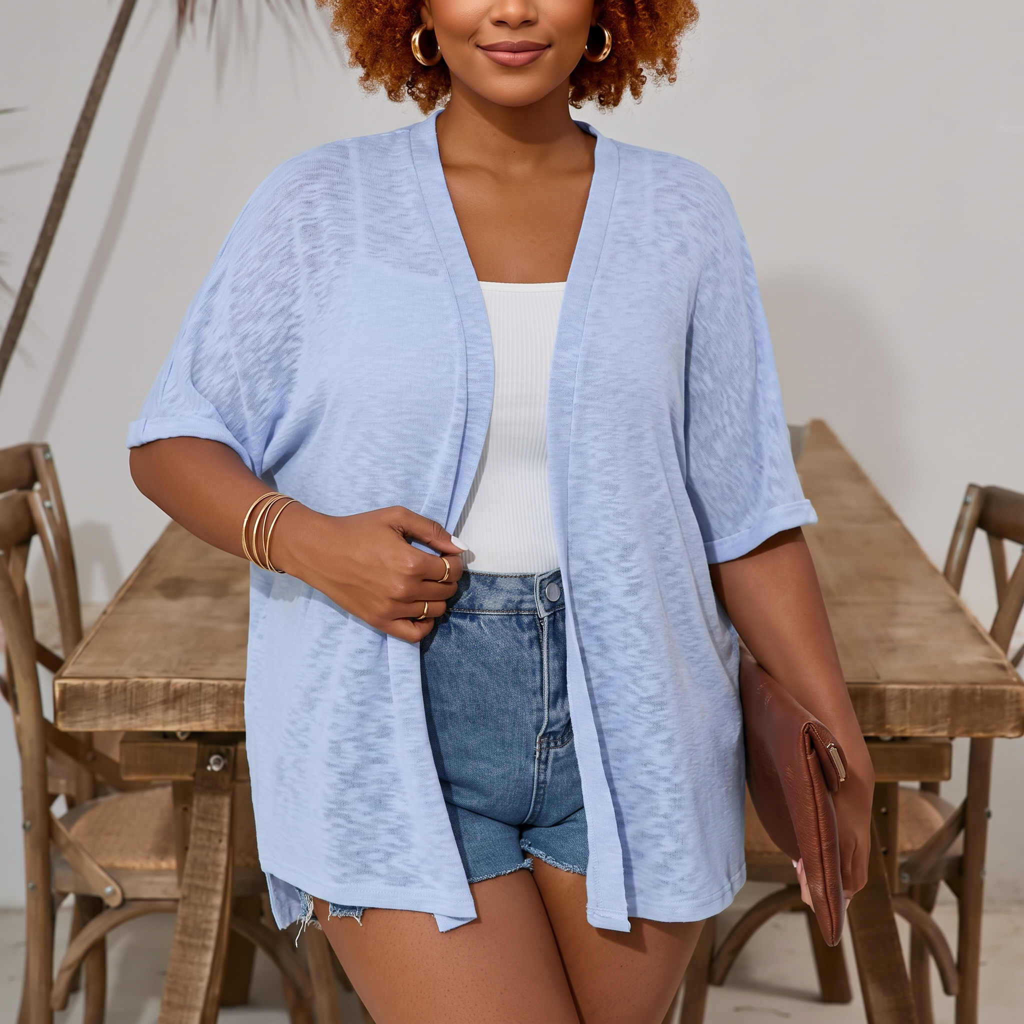 Short-sleeved casual solid coat