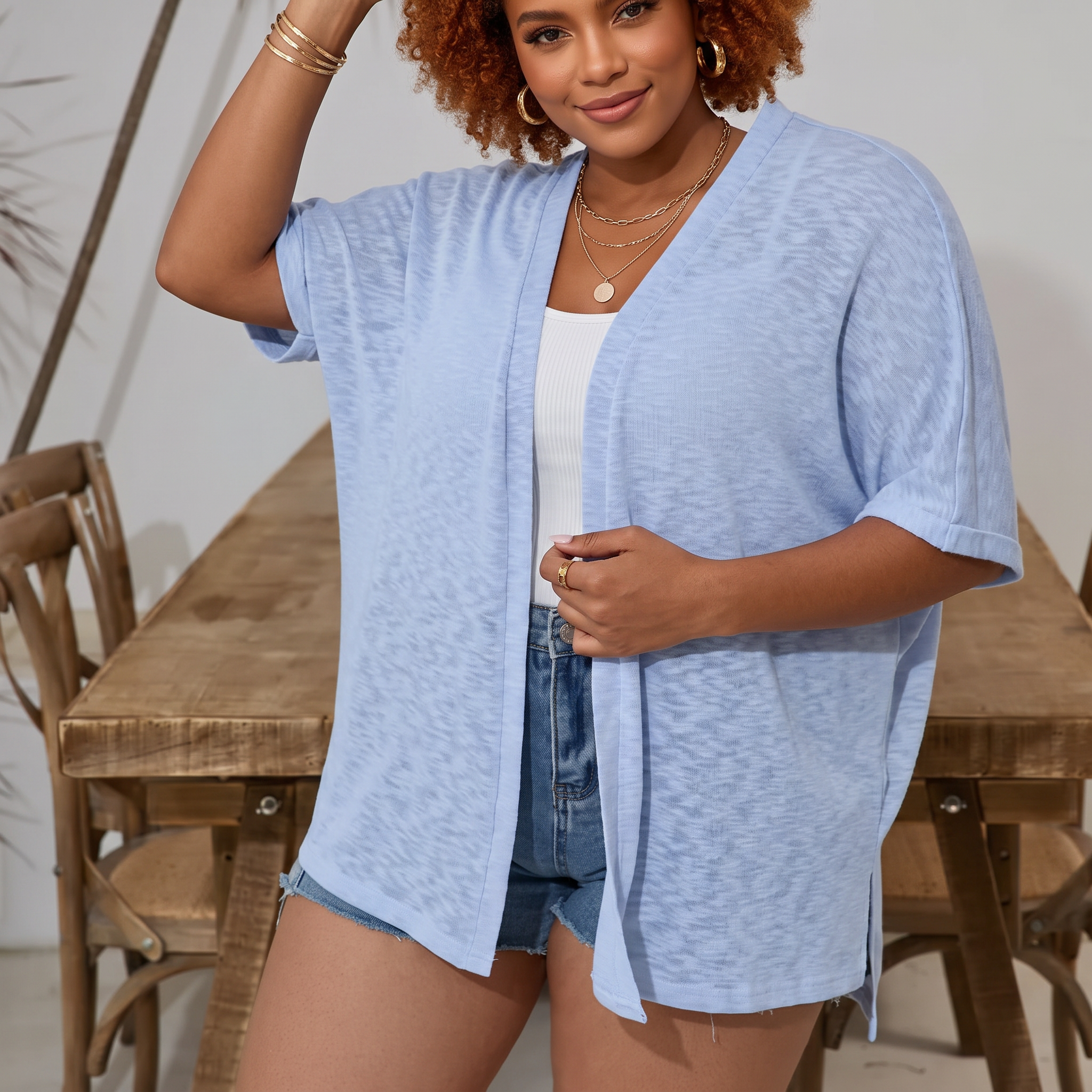Short-sleeved casual solid coat