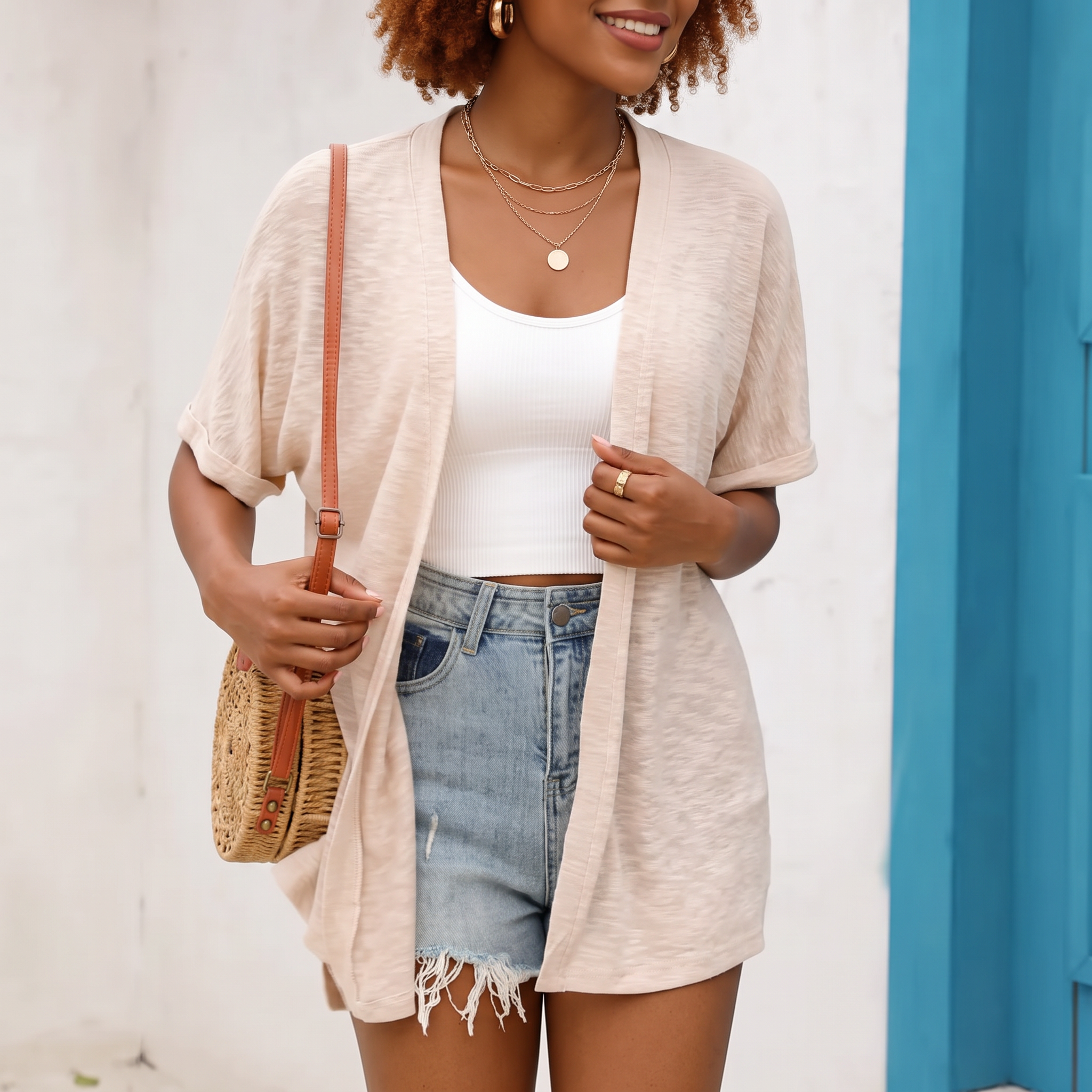 Short-sleeved casual solid coat