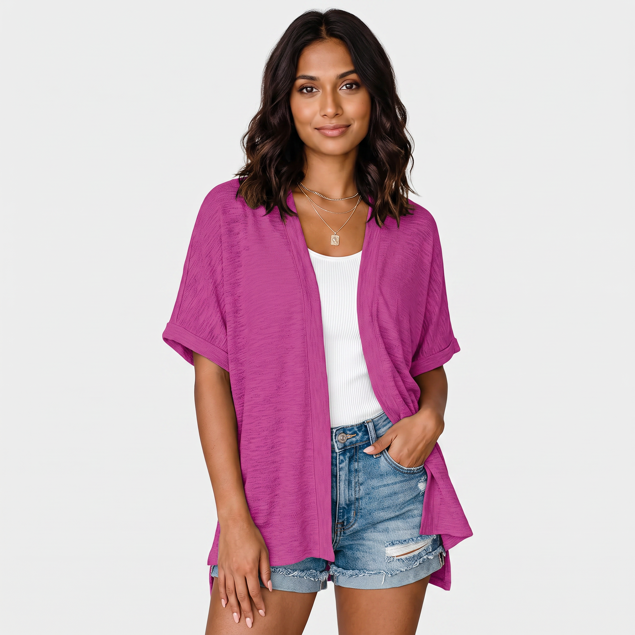 Short-sleeved casual solid coat