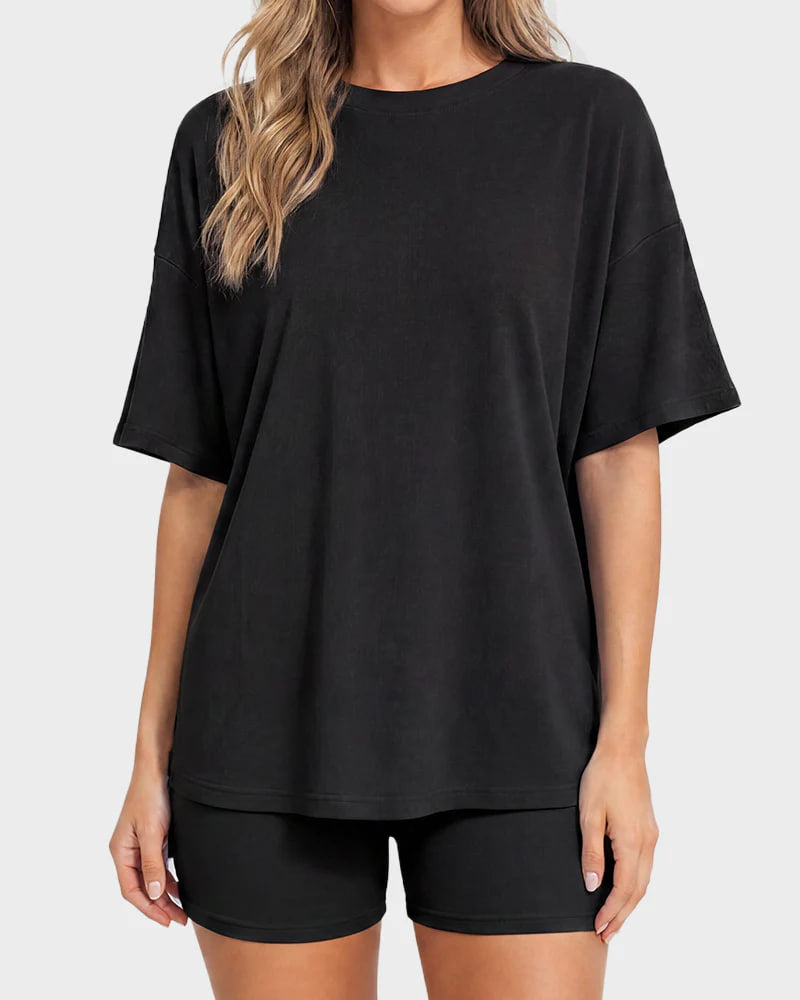 Casual Oversized 2-Piece Lounge Set with Crewneck & Split Hem
